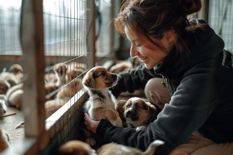 Éleveur canin avec des chiots