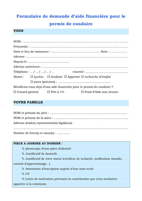 Aide financière pour permis de conduire
