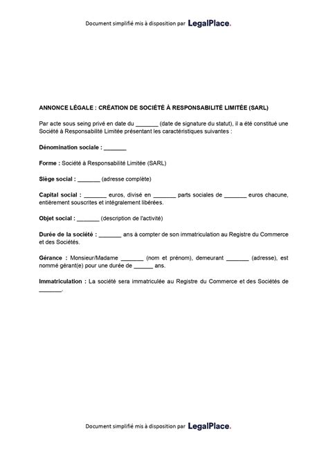 Annonce Légale