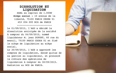 Annonce Légale de Dissolution