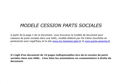 Annonce légale de cession de parts sociales