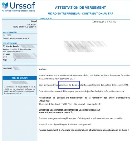 Attestation CFP Auto-Entrepreneur