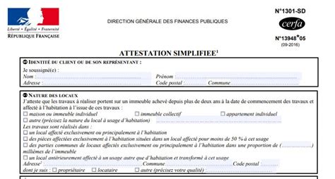 Attestation TVA taux réduit
