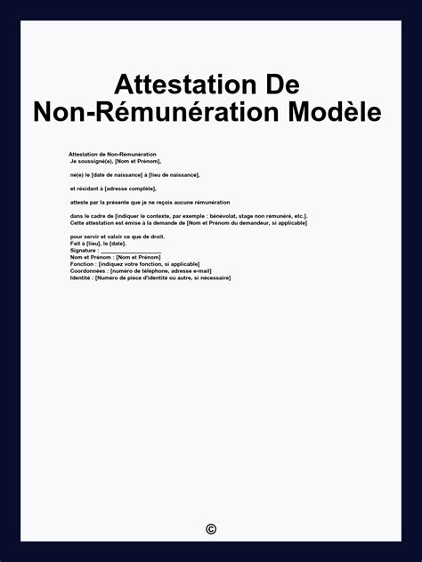 Attestation de Non-Rémunération du Président
