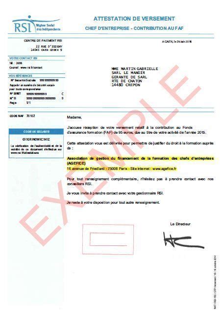 Attestation de contribution à la formation professionnelle