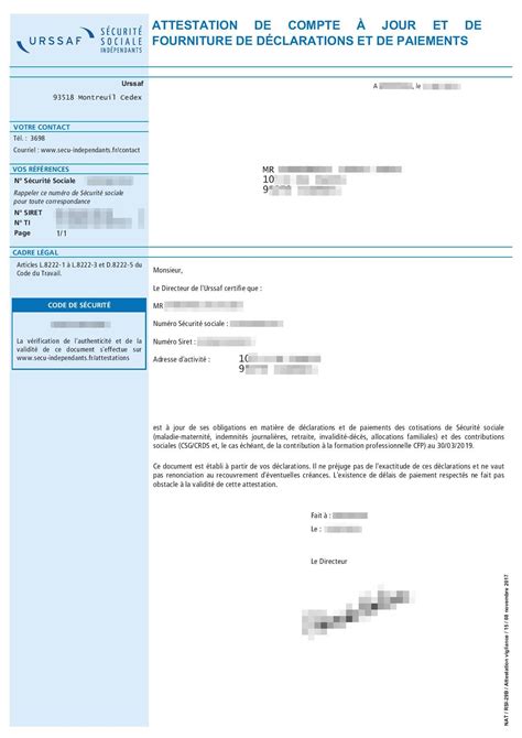 Attestation de vigilance auto-entrepreneur