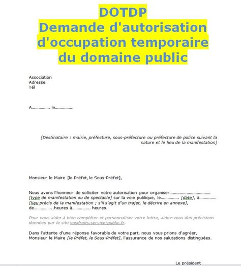 Autorisation d'occupation temporaire du domaine public