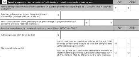 Cadre D1, D2 et D3 du Formulaire CFE