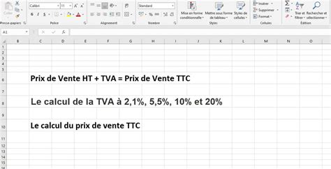 Calcul TVA sur Excel