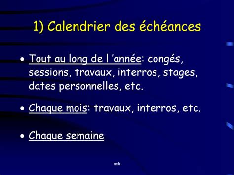 Calendrier des échéances