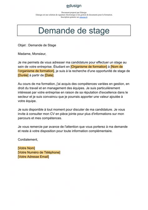 Candidature de stage