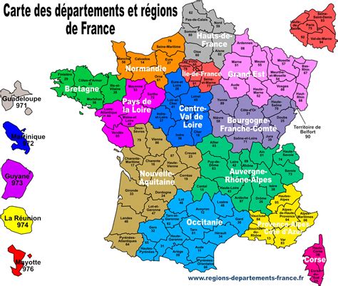 Carte de France des régions et départements