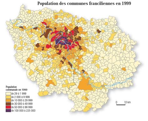 Carte de densité de population en Île-de-France