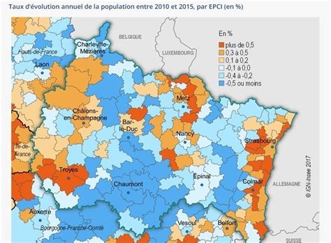 Carte de l'évolution de la population dans le Grand Est