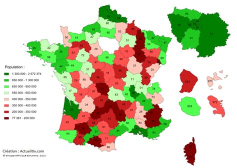 Carte de l'évolution de la population par département