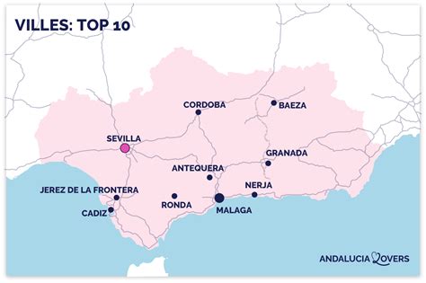 Carte de l'Andalousie avec les principales villes et attractions touristiques