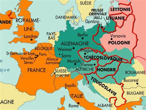 Carte de l'Europe après la Première Guerre mondiale