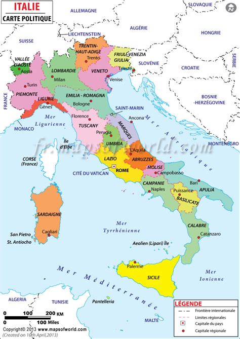 Carte de l'Italie avec les régions mises en évidence