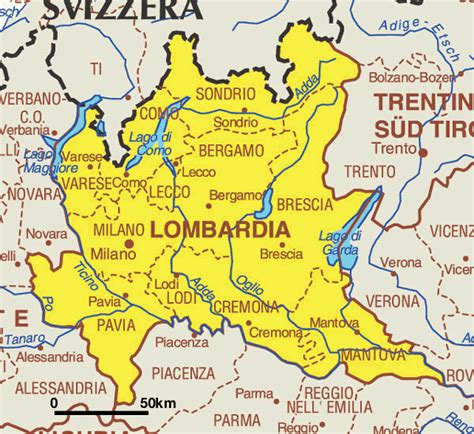 Carte de la Lombardie en Italie