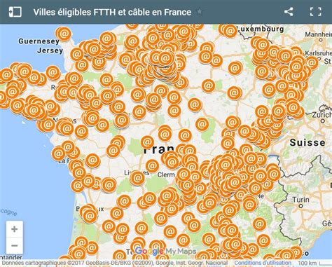 Carte de la couverture THD en France