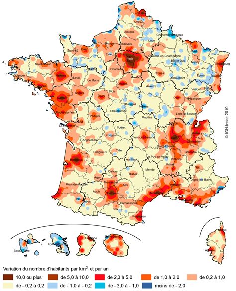 Carte de la croissance démographique en France