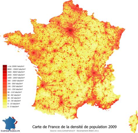 Carte de la densité de la population en France