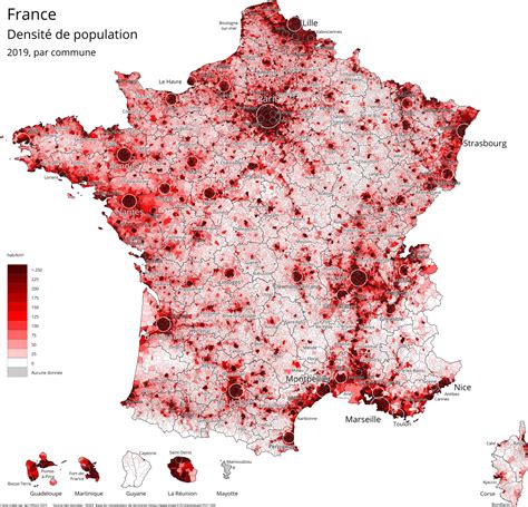 Carte de la densité de population par commune en France