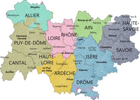 Carte de la région Auvergne-Rhône-Alpes
