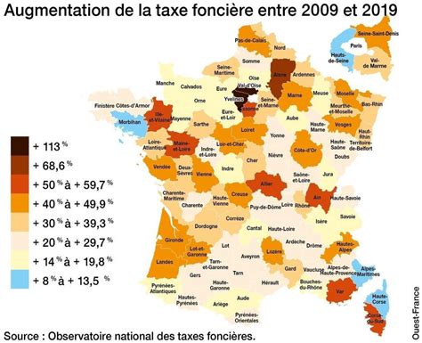 Carte de la taxe foncière en France