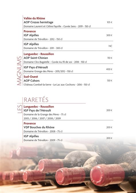 Carte des Vins Assiette au Bœuf