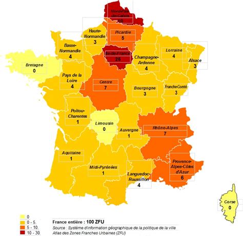 Carte des Zones Franches Urbaines en France