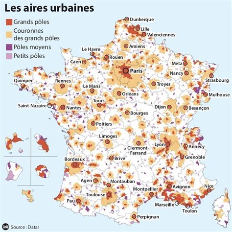 Carte des aires urbaines en France
