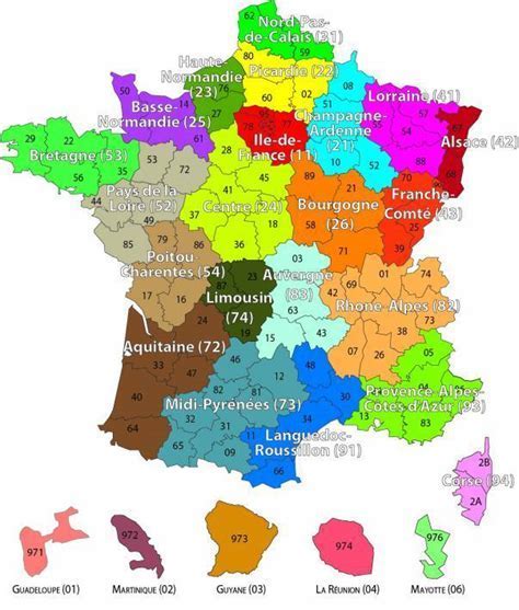 Carte des codes INSEE par département en France