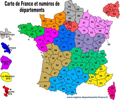 Carte des départements français avec codes INSEE