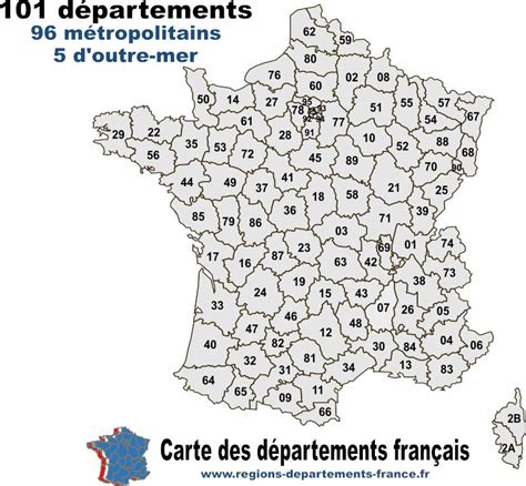 Carte des départements français avec leurs numéros