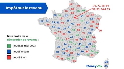 Carte des dates limites de déclaration d'impôts en France