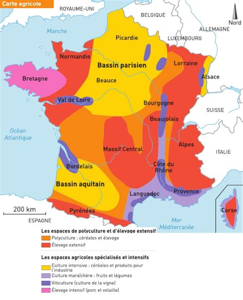 Carte des régions agricoles en France