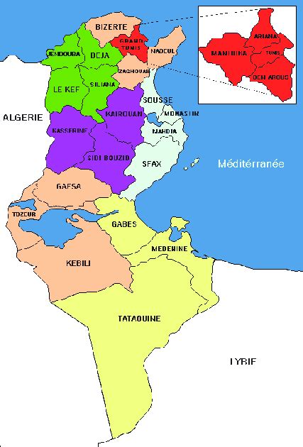Carte des régions de Tunisie