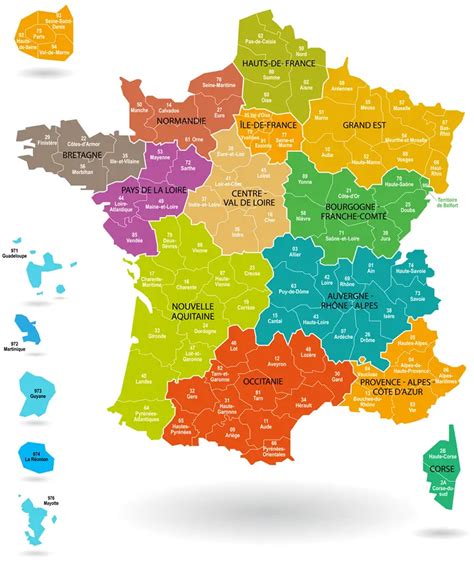 Carte des régions et départements français