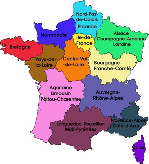 Carte des régions françaises avec les codes INSEE