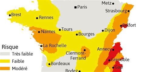 Carte des risques sismiques en France