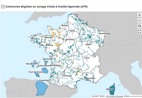 Carte des zones d'aide à finalité régionale (ZAFR)