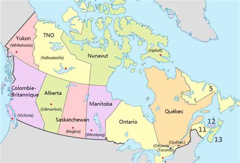 Carte du Canada avec les provinces et territoires