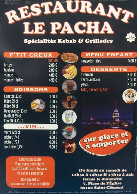 Carte du Restaurant Le Pacha