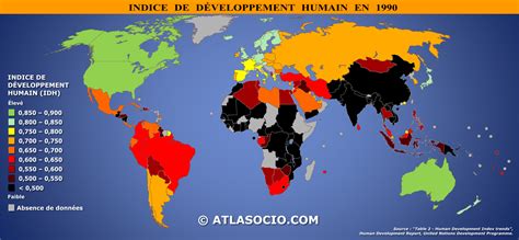 Carte du monde montrant l'indice de développement humain des pays