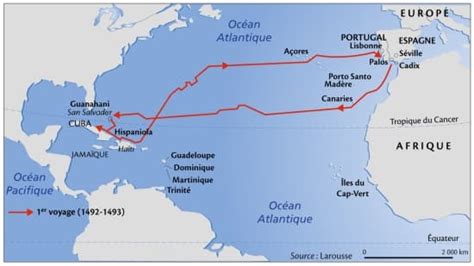Carte du premier voyage de Christophe Colomb