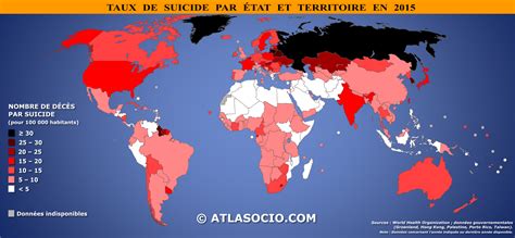Carte mondiale des taux de suicide