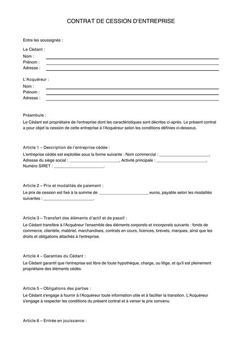 Cession Entreprise
