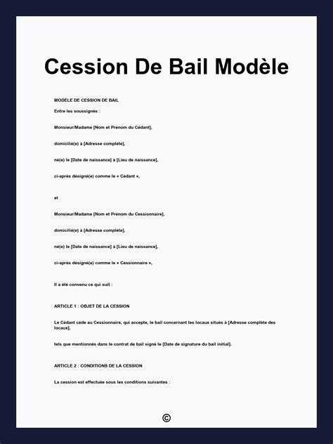 Cession de droit au bail