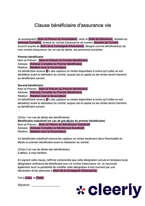 Clause bénéficiaire assurance vie